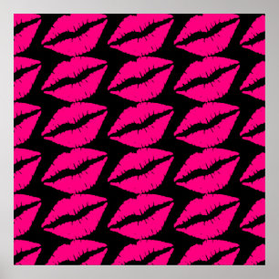 Pink lipstick kiss pop art pink and black poster