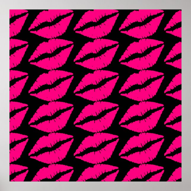 Pink lipstick kiss pop art pink and black poster (Front)