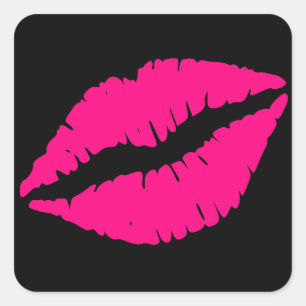 Pink lipstick kiss pop art square sticker