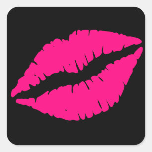 Pink lipstick kiss pop art square sticker