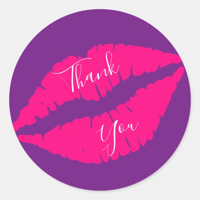 Pink lipstick kiss pop art Thank You Classic Round Sticker (Front)