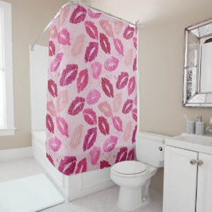 Pink Lipstick Kiss Seamless Pattern Shower Curtain