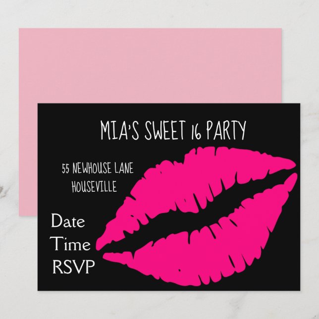 Pink lipstick make-up Sweet sixteen Party Invitation (Front/Back)