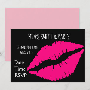 Pink lipstick make-up Sweet sixteen Party Invitation