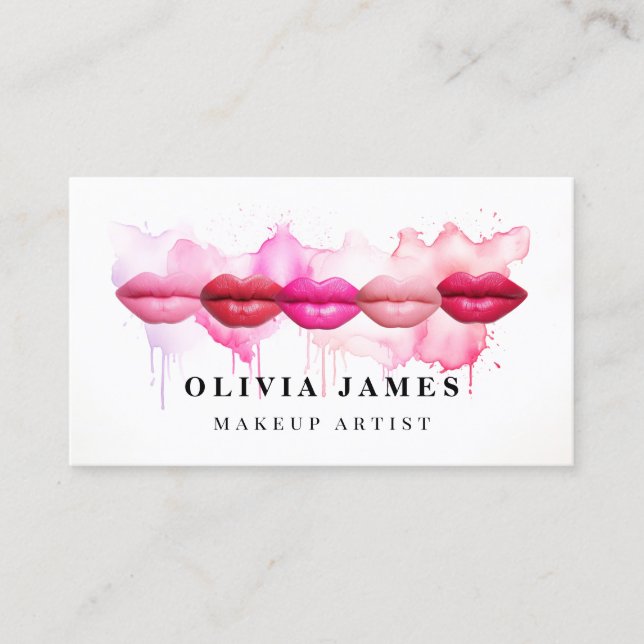 Pink Lipstick Makeup Artist Cosmetics Beauty Salon Business Card (Front)