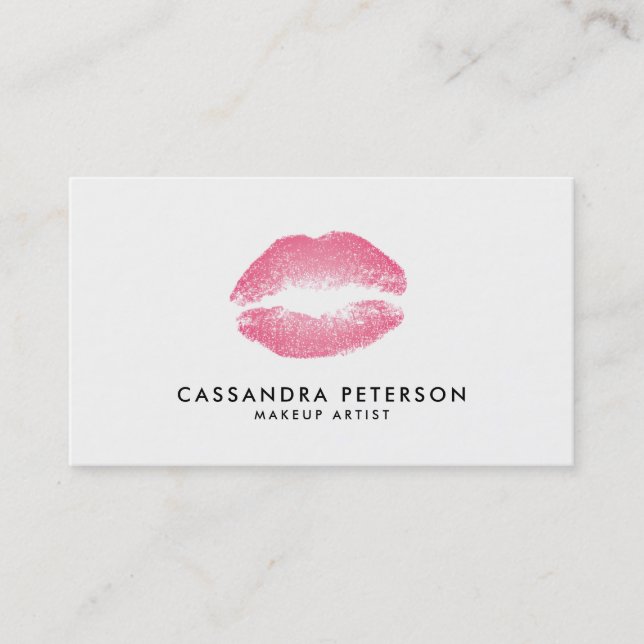 Pink Lipstick Print Makeup Artist Minimalist Business Card (Front)