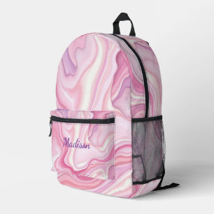Pink Liquid Abstract Design Printed Backpack