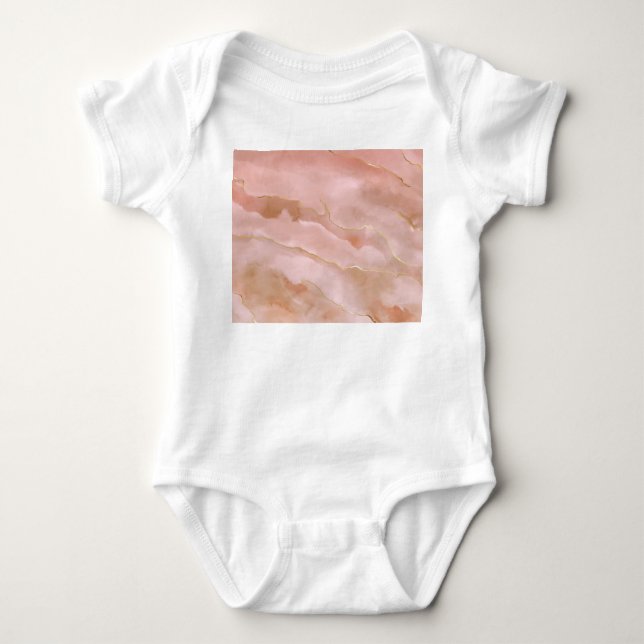 Pink Liquid Marble Gold Texture Baby Bodysuit (Front)
