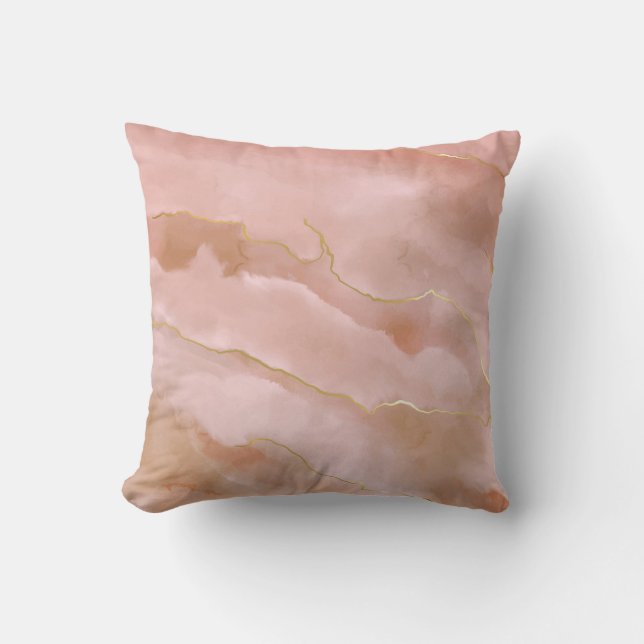Pink Liquid Marble Gold Texture Cushion (Front)