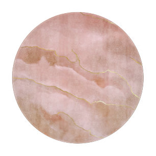Pink Liquid Marble Gold Texture Cutting Board