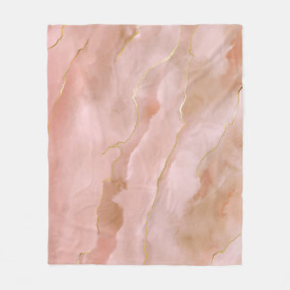 Pink Liquid Marble Gold Texture Fleece Blanket