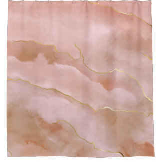 Pink Liquid Marble Gold Texture Shower Curtain