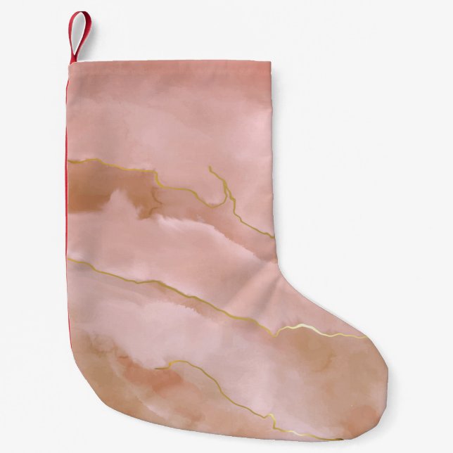 Pink liquid marble texture small christmas stocking (Front)