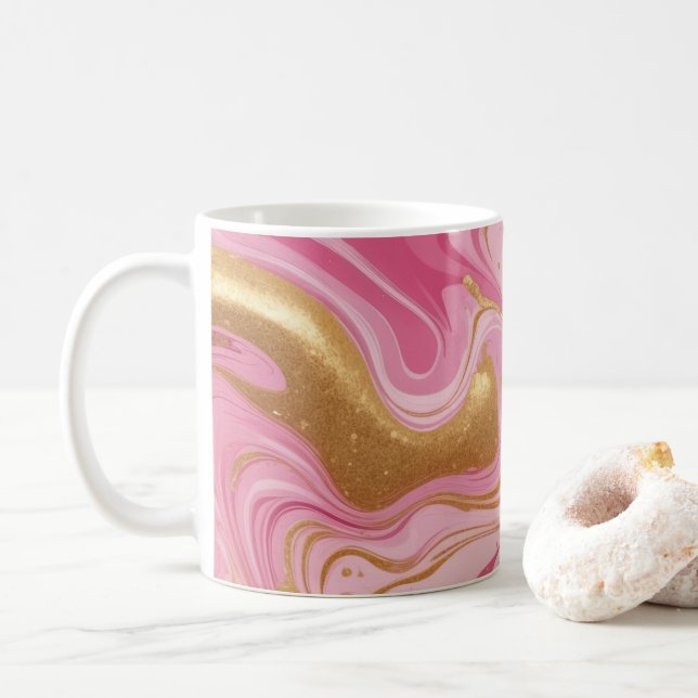 Pink liquid with golden streaks coffee mug (With Donut)