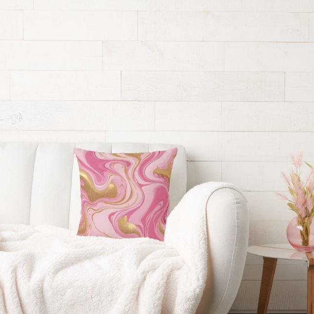 Pink liquid with golden streaks cushion (Couch)