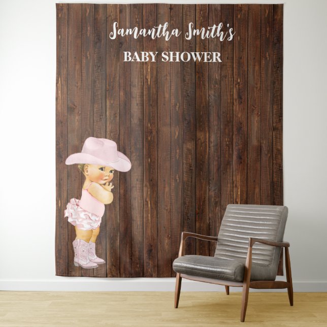 Pink Little Baby Cowgirl Western Baby Shower Tapestry (In Situ)