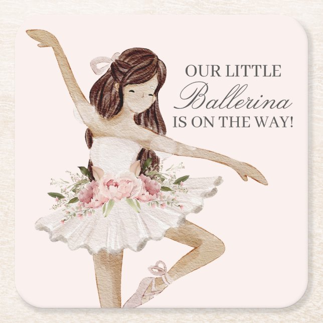 Pink Little Ballerina Plates Ballet Party Decor  Square Paper Coaster (Front)