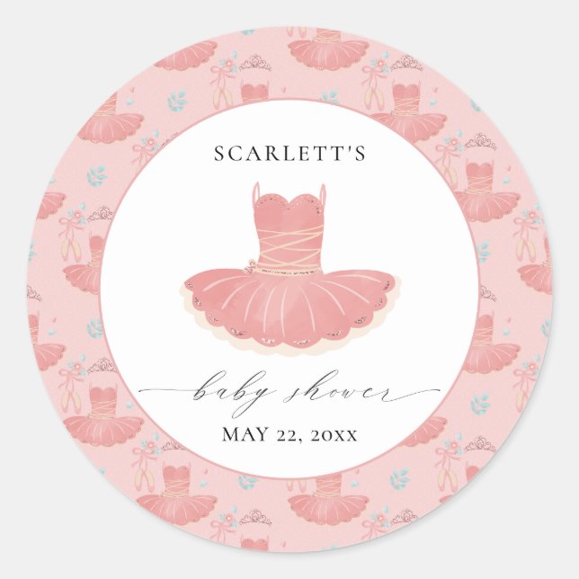 Pink Little Ballerina Tutu Baby Girl Baby Shower  Classic Round Sticker (Front)