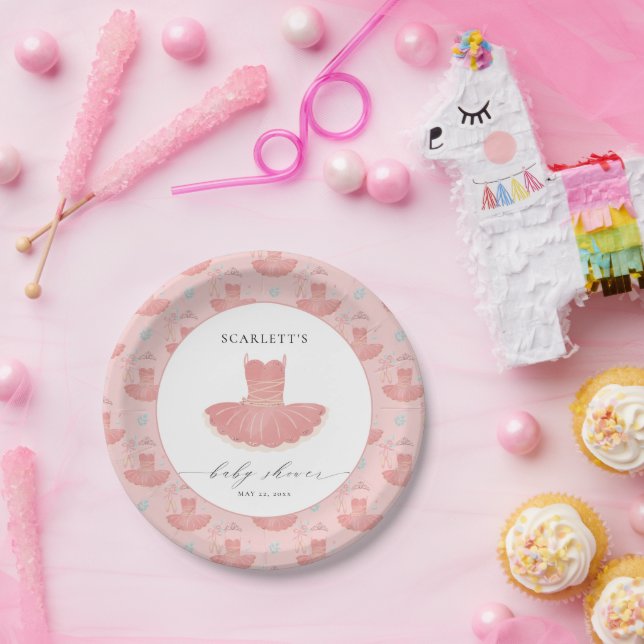 Pink Little Ballerina Tutu Baby Girl Baby Shower  Paper Plate (Party)