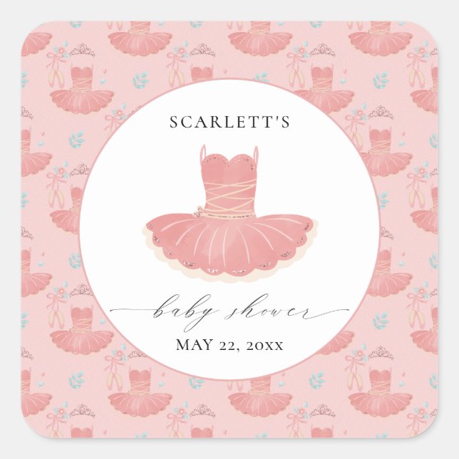 Pink Little Ballerina Tutu Baby Girl Baby Shower  Square Sticker (Front)