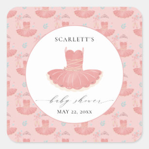 Pink Little Ballerina Tutu Baby Girl Baby Shower  Square Sticker