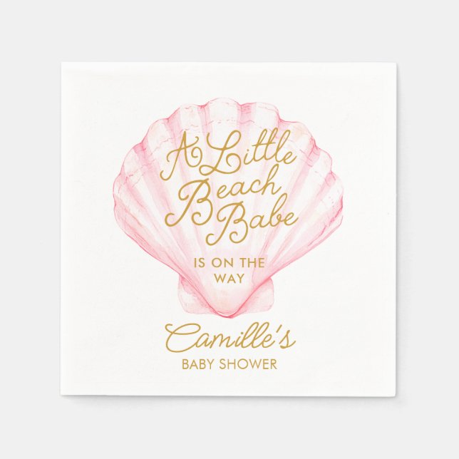 Pink Little Beach Babe Baby Shower Napkin (Front)