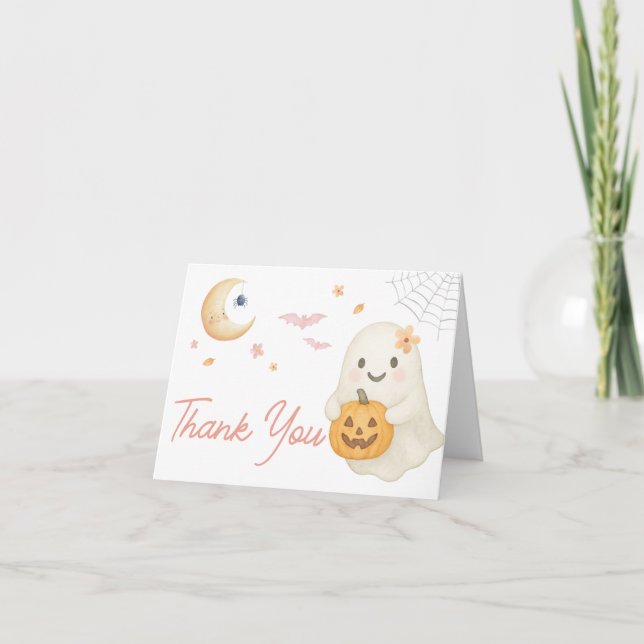 Pink Little Boo Baby Shower Thank You Card (Front)