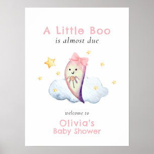 Pink Little Boo Bow Ghost Baby Shower Welcome Poster