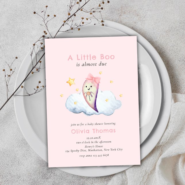 Pink Little Boo Bow Ghost Girl Baby Shower Invitation (Pink Little Boo Bow Ghost Girl Baby Shower Invitation)