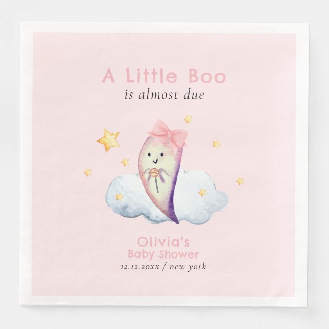 Pink Little Boo Bow Ghost Girl Baby Shower  Napkin (Front)