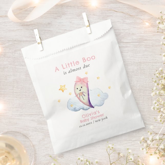 Pink Little Boo Bow Ghost Halloween Baby Shower  Favour Bags (Clipped)