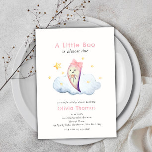 Pink Little Boo Bow Ghost Halloween Baby Shower Invitation