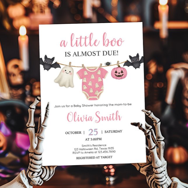 Pink Little Boo Clothesline Baby Shower Invitation (Pink Little Boo Halloween Clothesline Baby Shower Invitation)