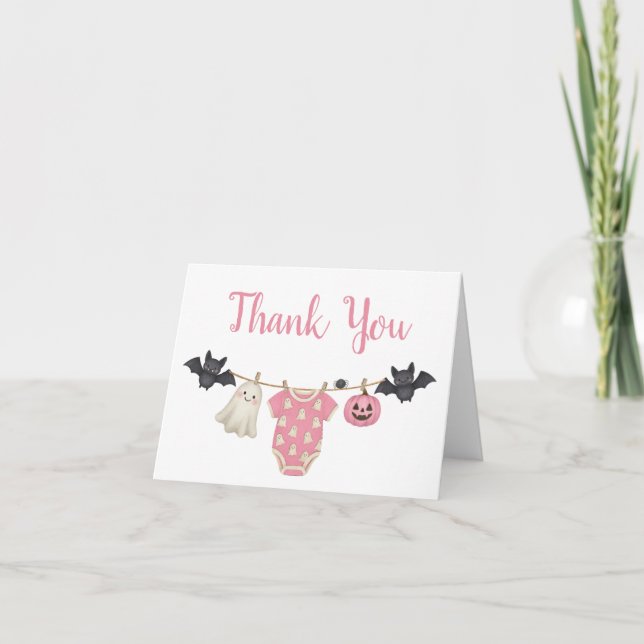 Pink Little Boo Clothesline Baby Shower Thank You Card (Front)