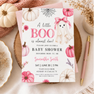 Pink Little Boo Ghost Baby Girl Baby Shower Invitation