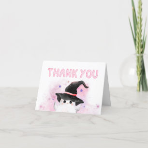 Pink Little Boo Ghost Witch Baby Shower Thank You Card