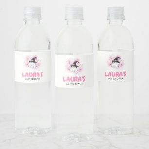 Pink Little Boo Ghost Witch Baby Shower Water Bottle Label