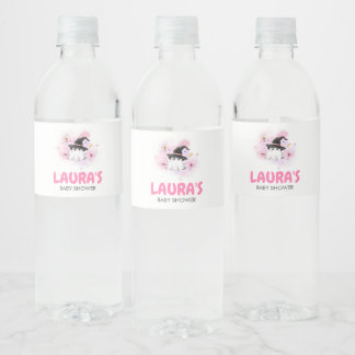 Pink Little Boo Ghost Witch Baby Shower Water Bottle Label