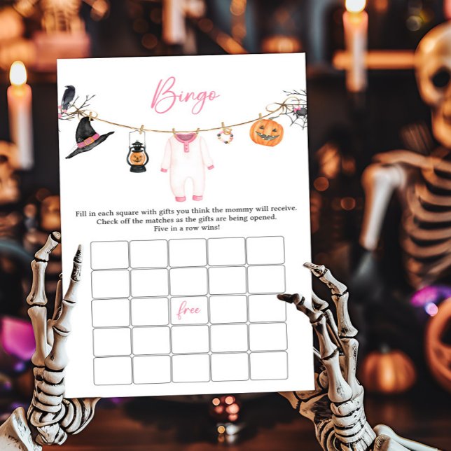 Pink Little Boo Halloween Baby Shower Bingo Game (Halloween Baby Clothes Baby Shower Bingo Game)
