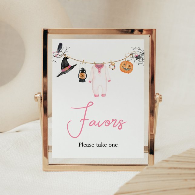 Pink Little Boo Halloween Baby Shower Favours Poster (Halloween Baby Clothes Baby Shower Favors Sign)