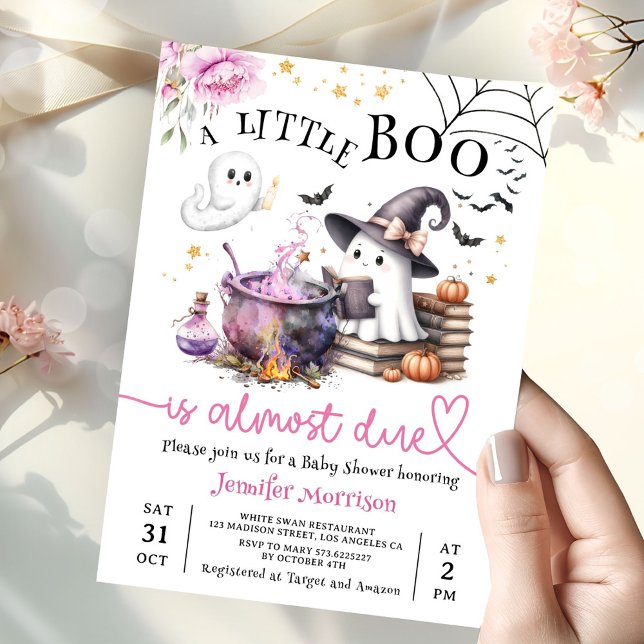Pink Little Boo Halloween Baby Shower  Invitation (Creator Uploaded)