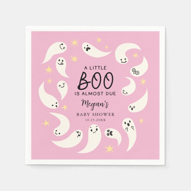 Pink Little Boo Halloween Baby Shower Napkin (Front)