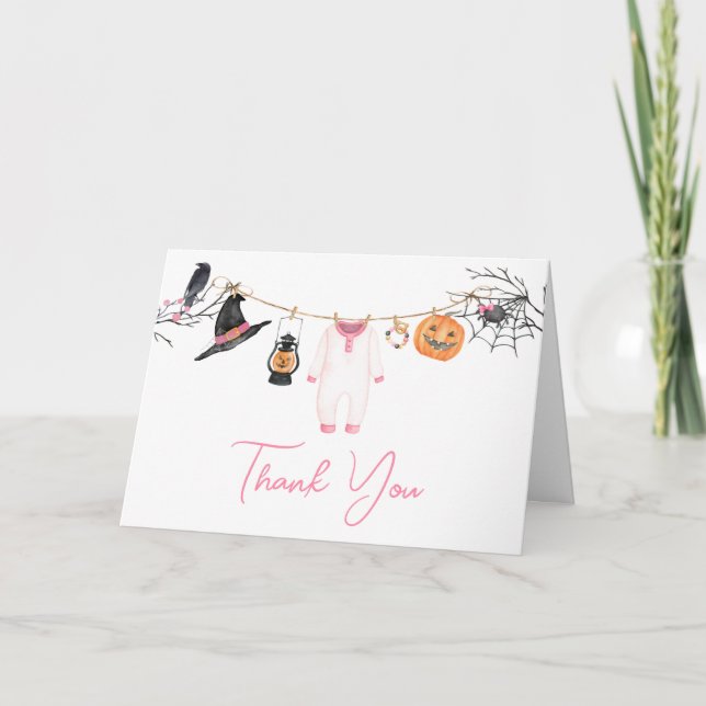 Pink Little Boo Halloween Baby Shower Thank You Card (Front)