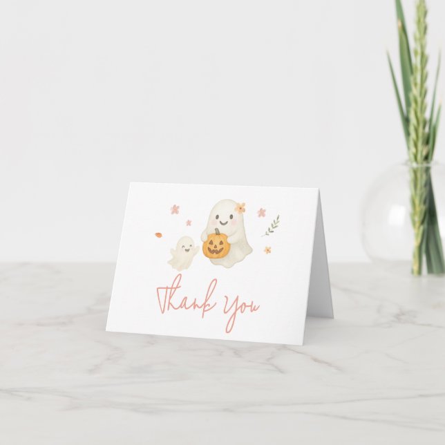 Pink Little Boo Halloween Baby Shower Thank You Card (Front)
