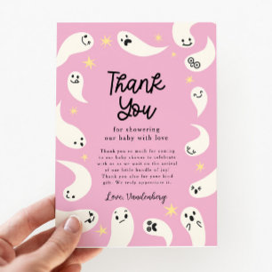 Pink Little Boo Halloween Baby Shower Thank You Card