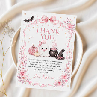 Pink Little Boo Halloween Baby Shower Thank You Card