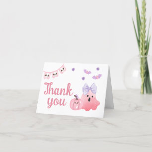 Pink Little Boo Halloween Baby Shower  Thank You Card