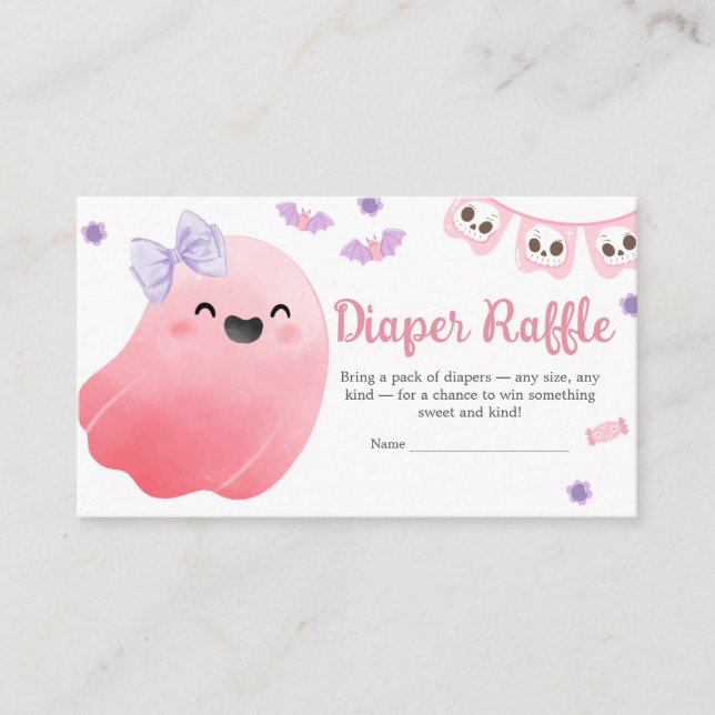 Pink Little Boo Halloween BabyShower Diaper Raffle Enclosure Card (Front)