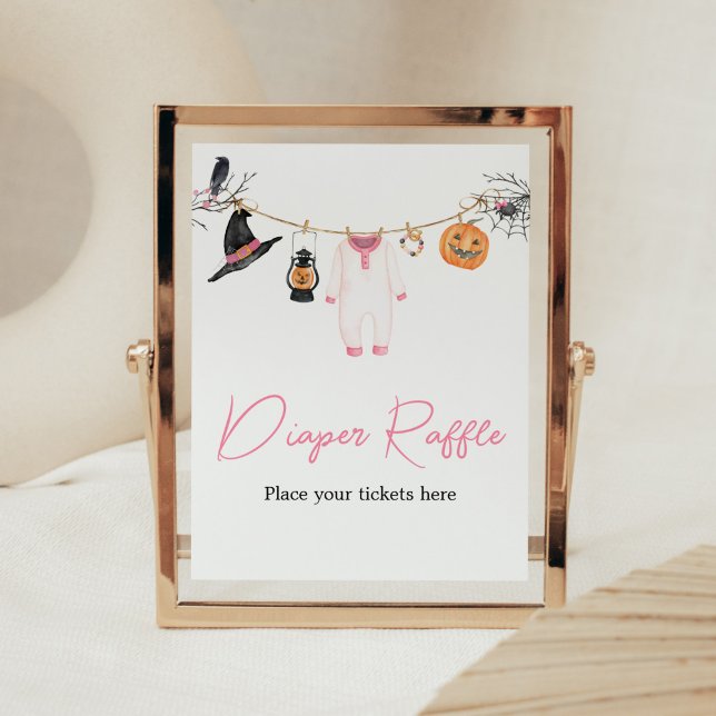 Pink Little Boo Halloween Diaper Raffle Poster (Halloween Baby Clothes Baby Shower Diaper Raffle Sign)