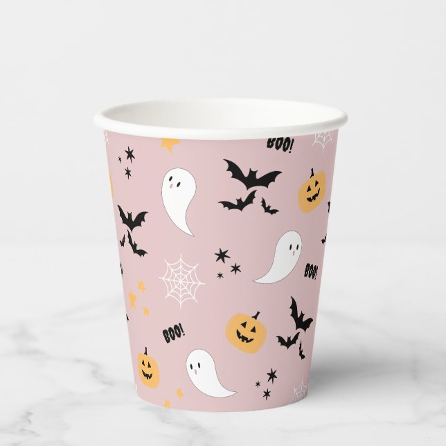 Pink Little Boo Halloween Ghost  Paper Cups (Front)